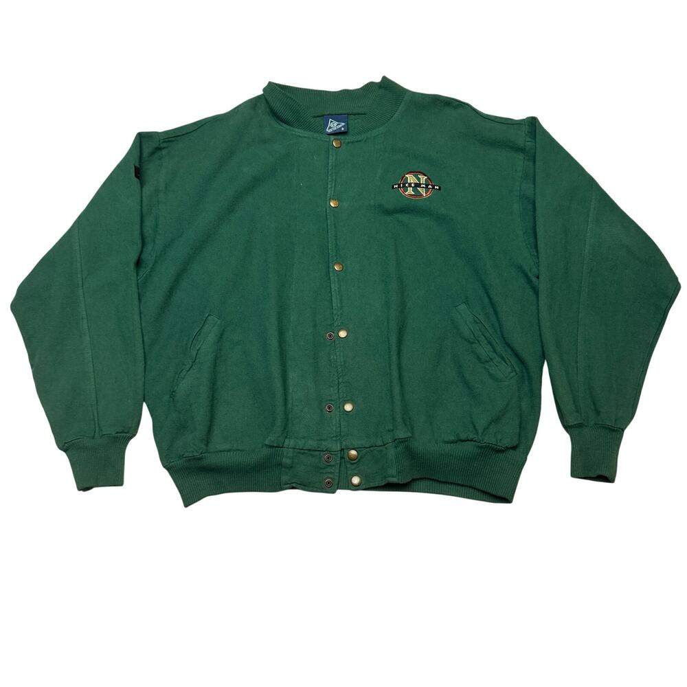 Vintage Nice Man Sports Promo Snap Bomber Varsity Jacket Men's 3/Large